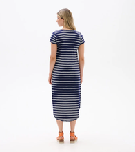 Load image into Gallery viewer, Midi Tee Shirt Dress - Navy and White Stripes