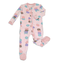 Load image into Gallery viewer, Bamboo Ruffle Footies with Two Way Zipper (Macaron Party Print)