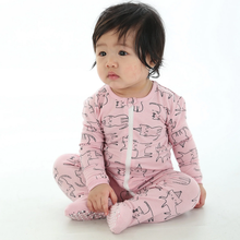 Load image into Gallery viewer, Bamboo Printed Footies with Easy Dressing Zipper - Cat Print (Blossom)