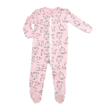 Load image into Gallery viewer, Bamboo Printed Footies with Easy Dressing Zipper - Cat Print (Blossom)