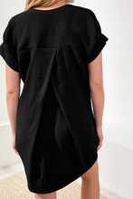 Load image into Gallery viewer, Black Shift Dress with Sleeve Detail & Pockets