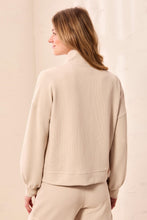 Load image into Gallery viewer, Waffle Knit Drop Shoulder Puff Sleeve Zip-Up Cardigan
