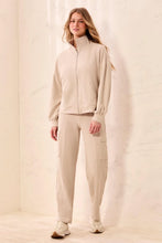 Load image into Gallery viewer, Waffle Knit Drop Shoulder Puff Sleeve Zip-Up Cardigan