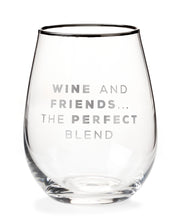 Load image into Gallery viewer, Stemless Wine Glass with Bottle Stopper- 'Wine & Friends the Perfect Blend'