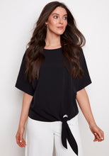 Load image into Gallery viewer, VEGAN SILK TIE KNOT T-SHIRT-BLK/WHT
