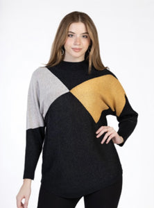 Mustard Black Colour Block Sweater