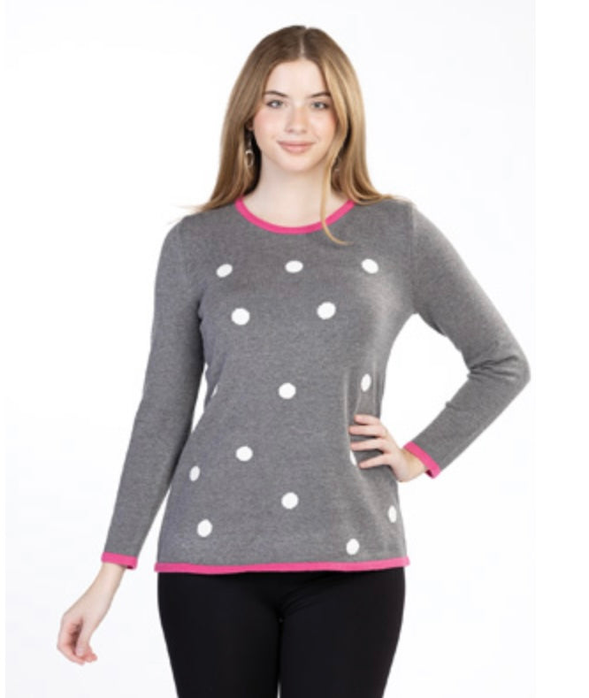 Grey with White Polka Dot Sweater