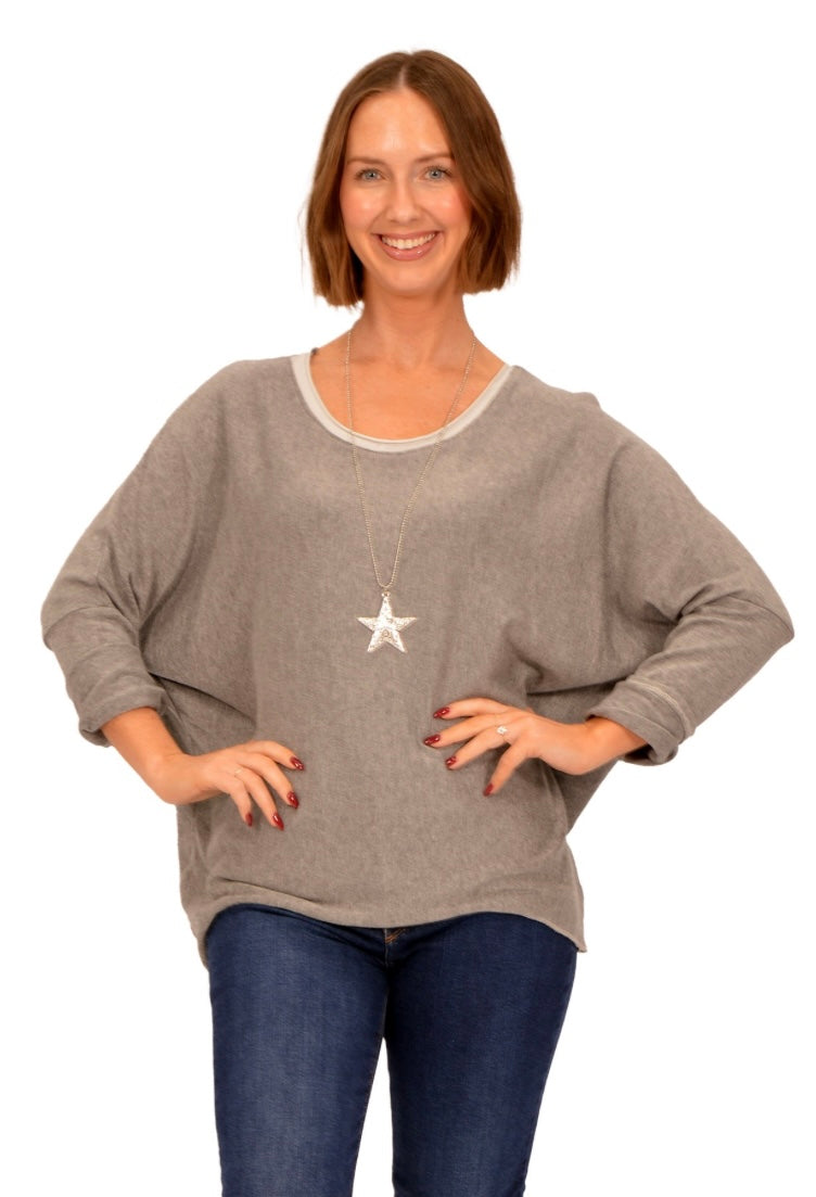 Boat Neck Top - Grey and Beige