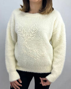 Embroidered Cream Sweater