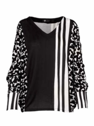 Long Sleeve Black and White Top