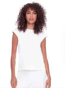 Solid Vegan Silk Short Sleeve Top-Mocha and White