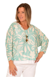 Turquoise and White 2 Pce Top with Necklace