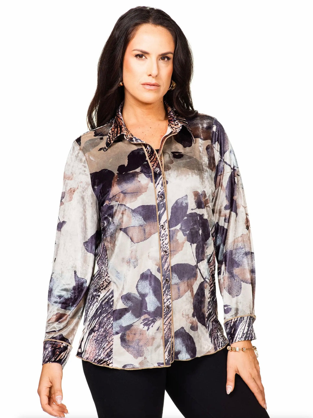 Velvet Long Sleeve  Button Top