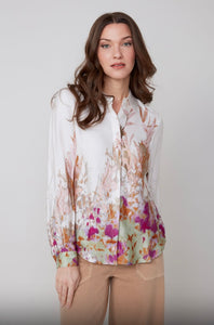 Cream Printed Button Blouse