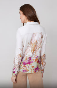 Cream Printed Button Blouse