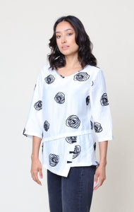 White Tunic with Black Embroidered Roses