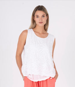 Embroidered Sleeveless Tank Top with Split Back