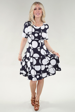 Load image into Gallery viewer, Short Sleeve Flared Dress in Navy &amp; Ivory Dress Printed

