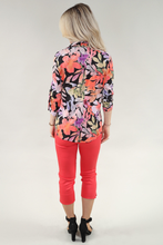 Load image into Gallery viewer, 3/4 Roll Up Sleeve Top- Collar With V Neck in Black &amp; Coral Floral
