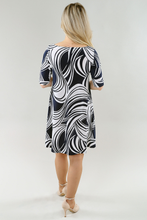 Load image into Gallery viewer, Elbow Sleeve Dress With Pockets in Navy &amp; Sand Print
