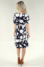 Load image into Gallery viewer, Short Sleeve Flared Dress in Navy &amp; Ivory Dress Printed
