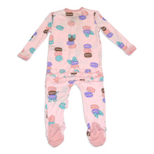 Load image into Gallery viewer, Bamboo Ruffle Footies with Two Way Zipper (Macaron Party Print)
