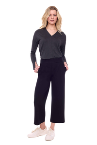 Solid Ponte Wide Leg Crop Pant