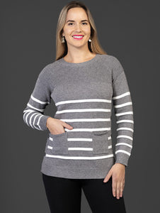 Grey & White Stripe Sweater