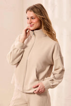 Load image into Gallery viewer, Waffle Knit Drop Shoulder Puff Sleeve Zip-Up Cardigan
