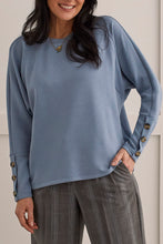 Load image into Gallery viewer, Long Sleeve Crew Neck Top with Buttons- Bluestone

