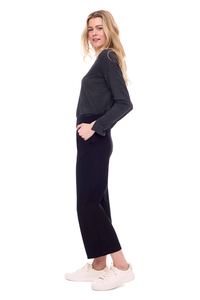 Solid Ponte Wide Leg Crop Pant