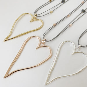 Metallic Heart Adjustable Necklace- Assorted Metals #013