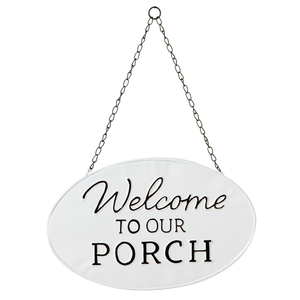 Black & White Enamel "Welcome to Our Porch" Wall Sign