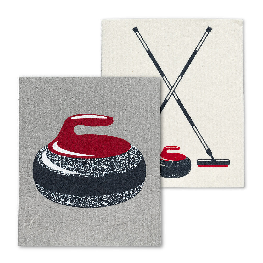 Curling Rock & Brooms Dishcloths. Set of 2