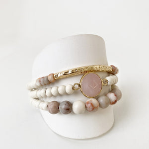 4 Bracelets with Real Stones & Metal Tube- Assorted #024