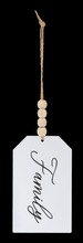 Load image into Gallery viewer, Black &amp; White Family Text Tags with Beaded Hanger- Assorted
