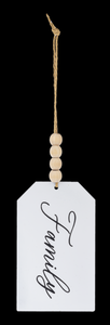 Black & White Family Text Tags with Beaded Hanger- Assorted