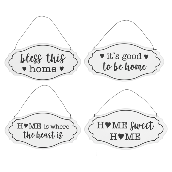 Home Text with House & Heart Wall Sign- Assorted