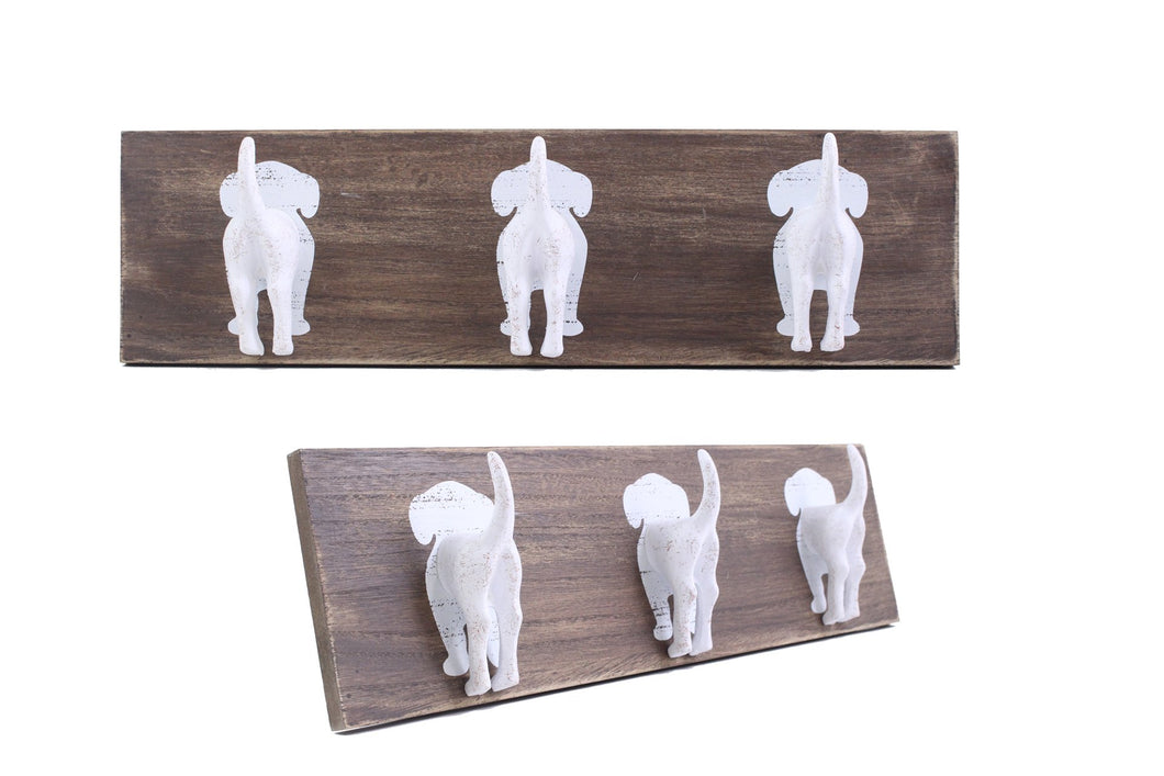 3 Dog Tail Hooks on Wood Plaque