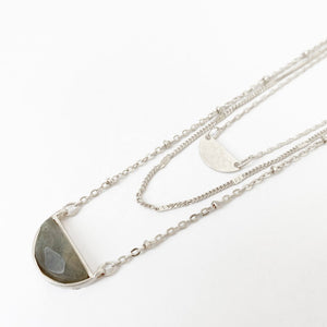 Triple Chain Necklace with a Natural Stone- Assorted #026