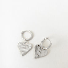 Load image into Gallery viewer, Worn Hammered Metal Heart on Hoop Earring- Assorted #031
