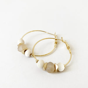 Hoop Earrings with Glass & Wood Beads #032