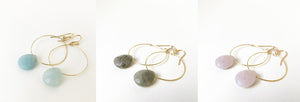 Real Stone Drop Gold Earrings- Assorted Stone Colors #008