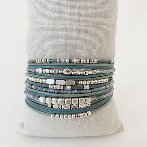 Multistrand Bracelet Leather, Metal & Glass Beads-Assorted Colors #022