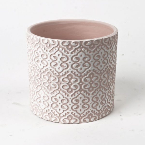 Pink Lace Drawing Ceramic Flower Pot
