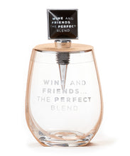 Load image into Gallery viewer, Stemless Wine Glass with Bottle Stopper- &#39;Wine &amp; Friends the Perfect Blend&#39;
