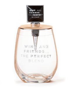 Stemless Wine Glass with Bottle Stopper- 'Wine & Friends the Perfect Blend'